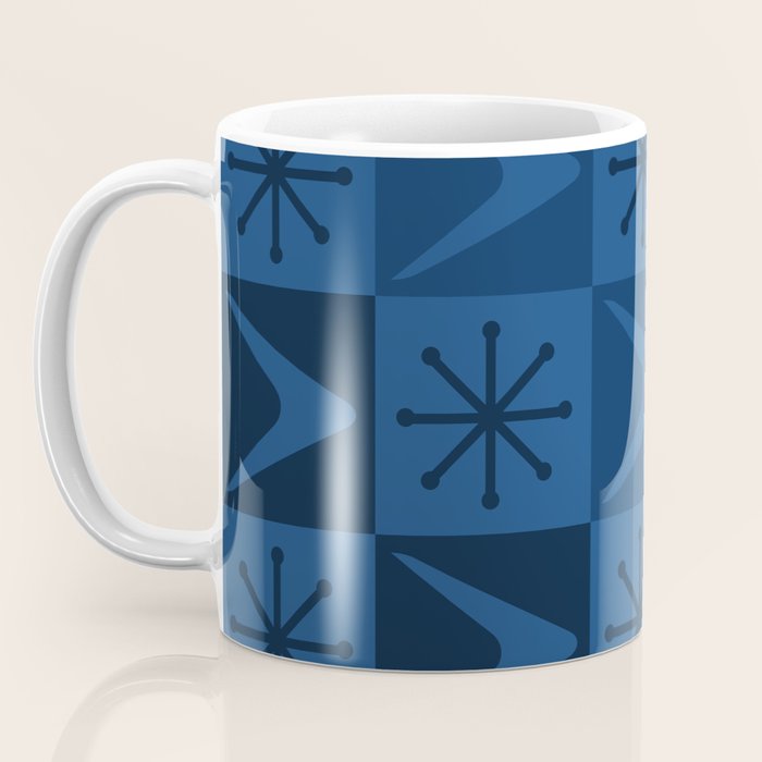 Atomic Age Art Checkered Boomerangs Dark Blue Coffee Mug Gallery Image 3