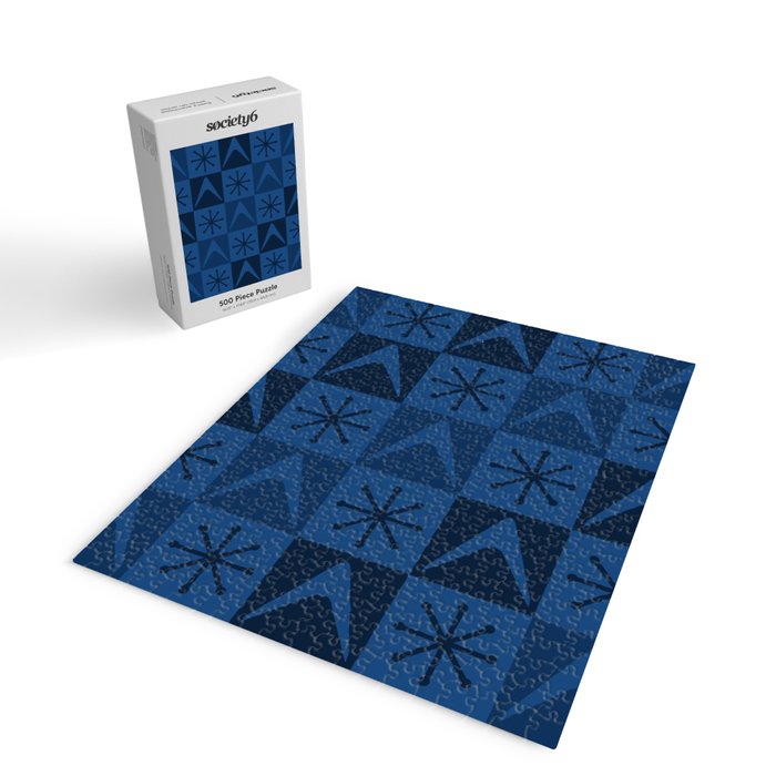 Atomic Age Art Checkered Boomerangs Dark Blue Jigsaw Puzzle Gallery Image 2