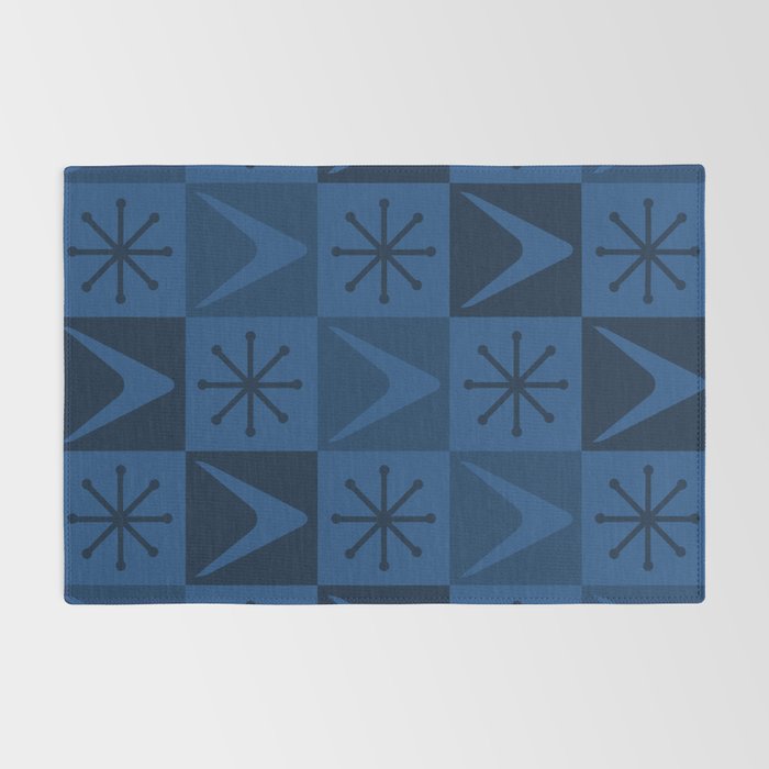 Atomic Age Art Checkered Boomerangs Dark Blue Rug Gallery Image 2