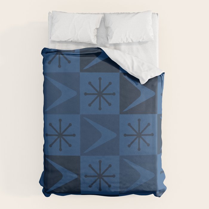 Atomic Age Art Checkered Boomerangs Dark Blue Duvet Cover Gallery Image 1