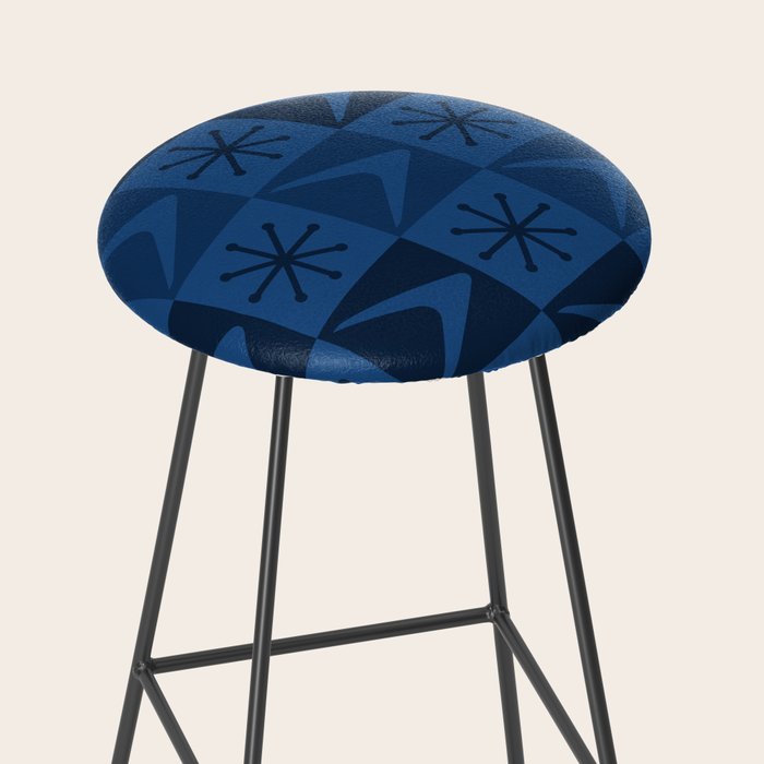 Atomic Age Art Checkered Boomerangs Dark Blue Stool Gallery Image 2