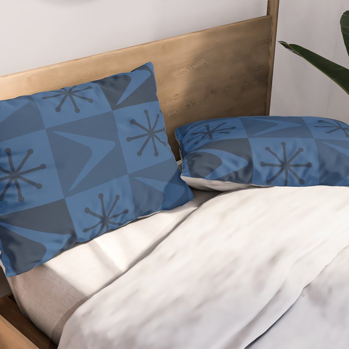 Atomic Age Art Checkered Boomerangs Dark Blue Pillow Sham Gallery Image 2