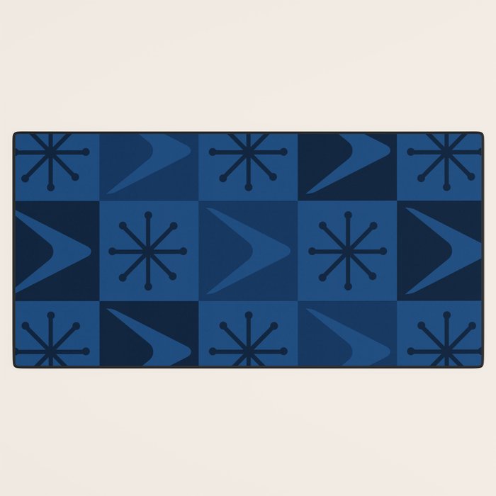 Atomic Age Art Checkered Boomerangs Dark Blue Desk Mat Gallery Image 3