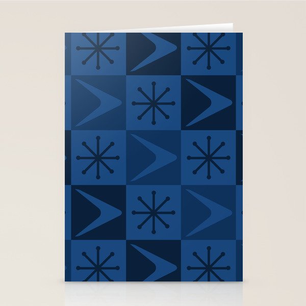 Atomic Age Art Checkered Boomerangs Dark Blue Stationery Card Gallery Image 2