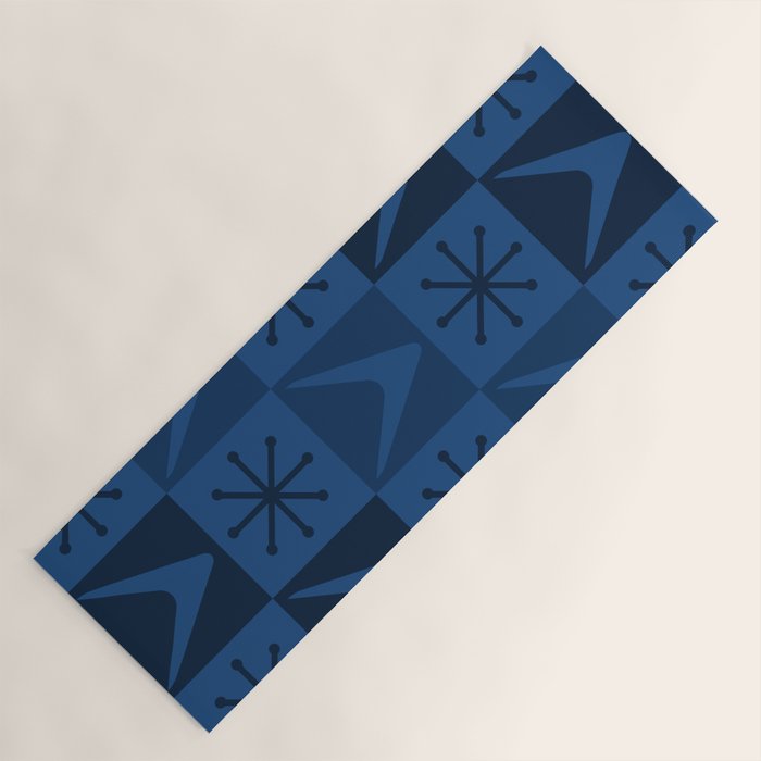 Atomic Age Art Checkered Boomerangs Dark Blue Yoga Mat Gallery Image 1