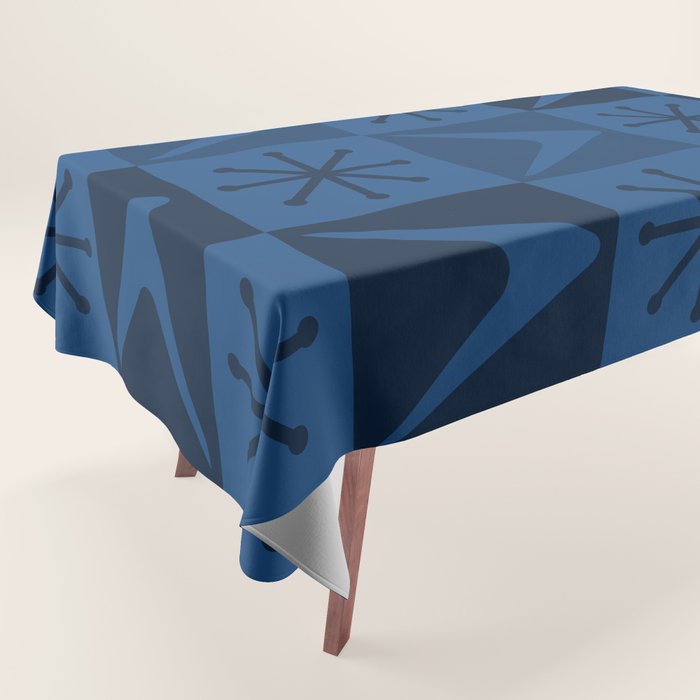 Atomic Age Art Checkered Boomerangs Dark Blue Tablecloth Gallery Image 1