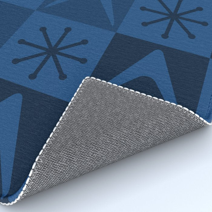 Atomic Age Art Checkered Boomerangs Dark Blue Rug Gallery Image 4