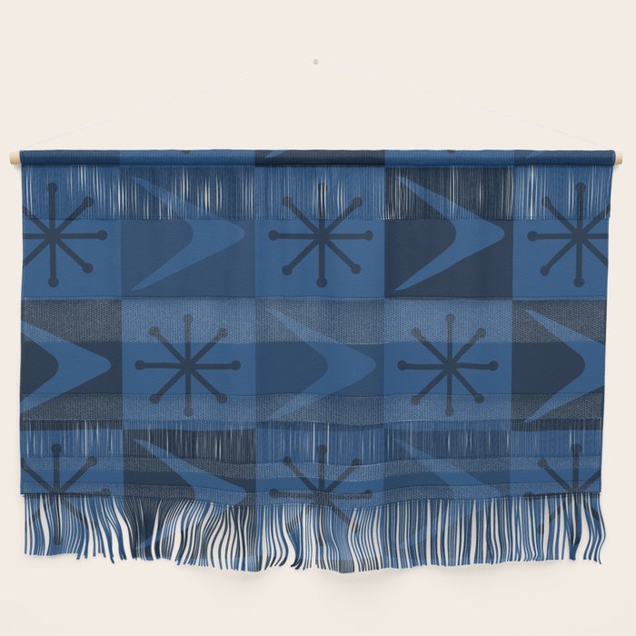Atomic Age Art Checkered Boomerangs Dark Blue Wall Hanging Gallery Image 1
