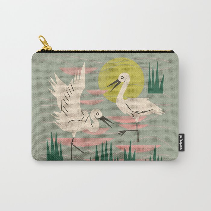 Cranes Wading At Sunset (Sage) Carry All Pouch Gallery Image 1