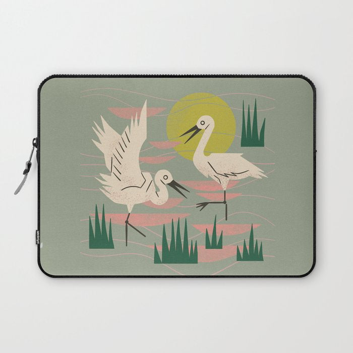 Cranes Wading At Sunset (Sage) Laptop Sleeve Gallery Image 1