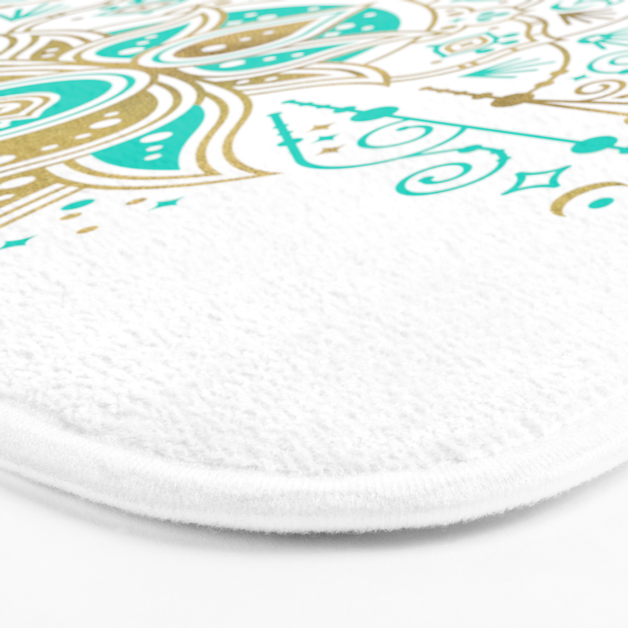 Sacred Lotus Mandala - Turquoise & Gold Palette Bath Mat Gallery Image 3