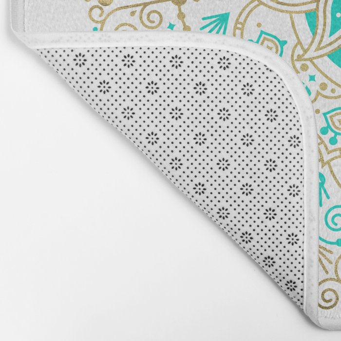 Sacred Lotus Mandala - Turquoise & Gold Palette Bath Mat Gallery Image 2