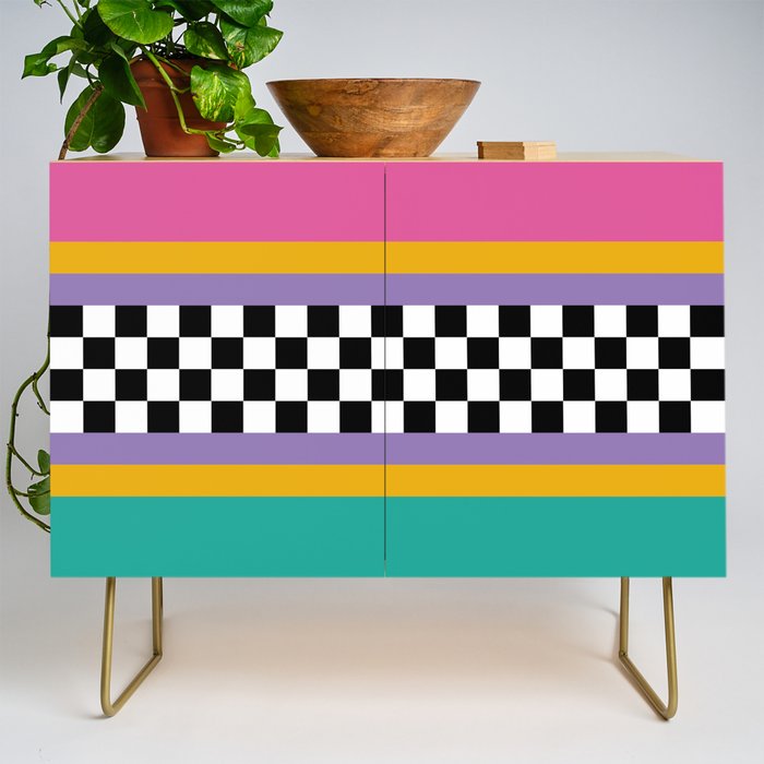 Checkered pattern grid / Vintage 80s / Retro 90s Credenza Gallery Image 1