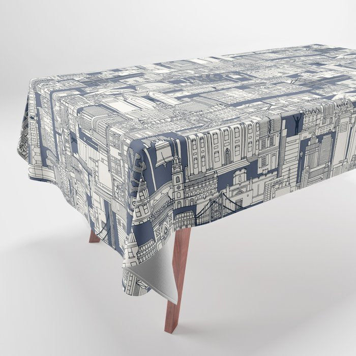 Philadelphia toile blue indigo Tablecloth Gallery Image 1