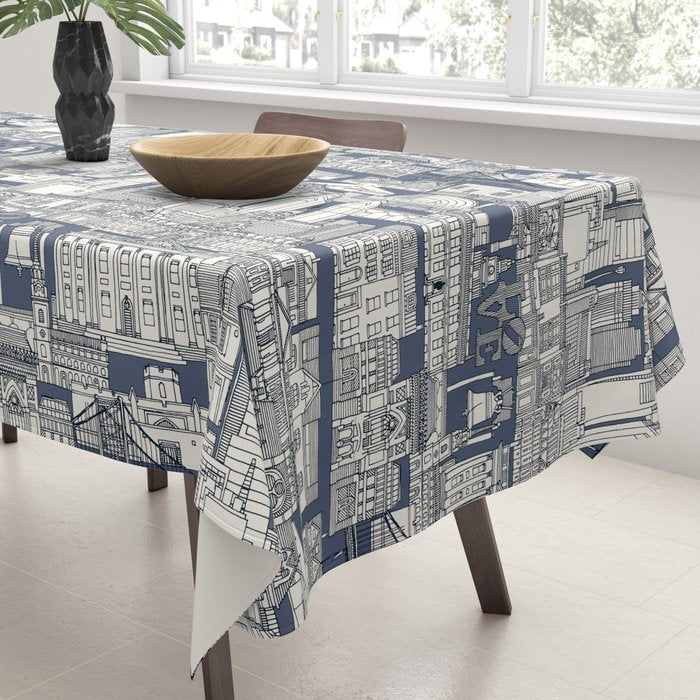 Philadelphia toile blue indigo Tablecloth Gallery Image 3