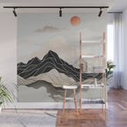 Japanese mountains, minimal ink print Wall Mural Gallery Image 1
