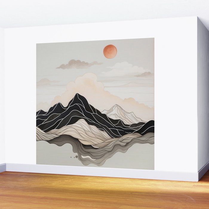 Japanese mountains, minimal ink print Wall Mural Gallery Image 2
