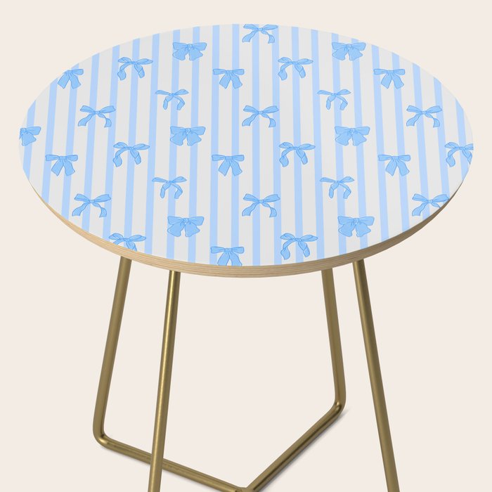 Elegant Blue Bows and Stripes Pattern Side Table Gallery Image 2