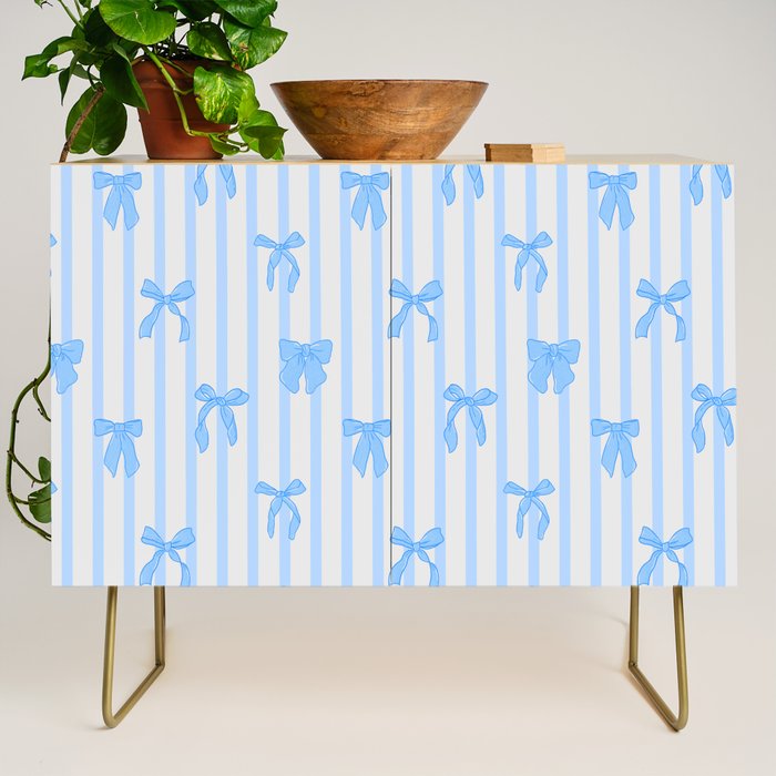 Elegant Blue Bows and Stripes Pattern Credenza Gallery Image 1