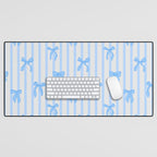 Elegant Blue Bows and Stripes Pattern Desk Mat Gallery Image 1