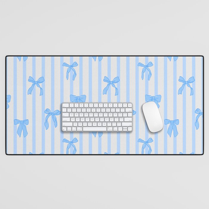 Elegant Blue Bows and Stripes Pattern Desk Mat Gallery Image 1