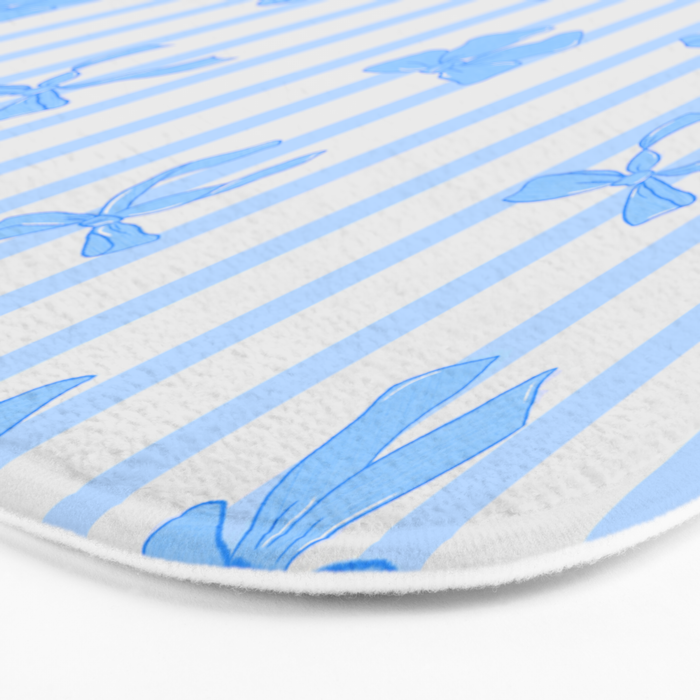 Elegant Blue Bows and Stripes Pattern Bath Mat Gallery Image 3