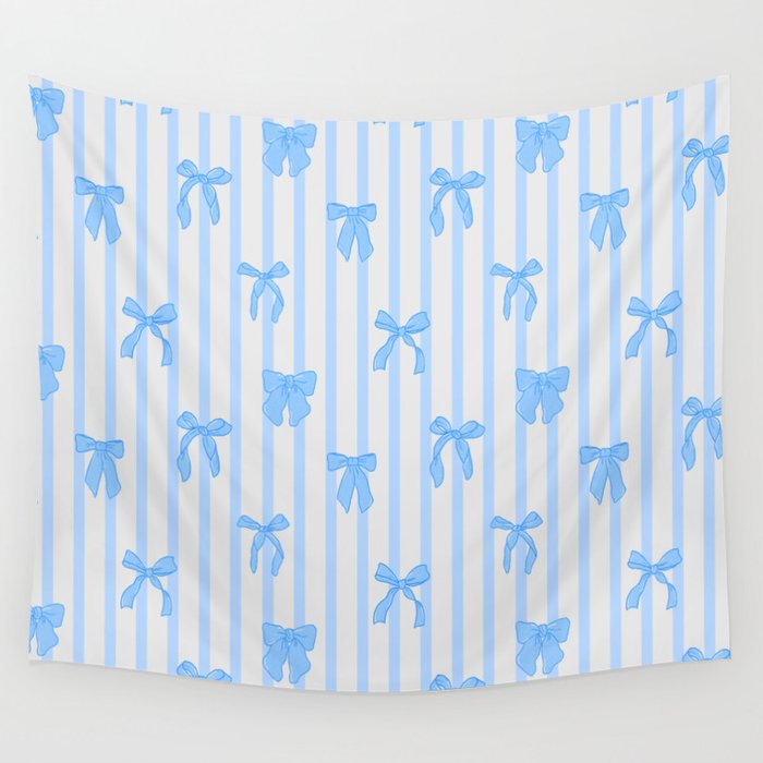 Elegant Blue Bows and Stripes Pattern Wall Tapestry Gallery Image 4