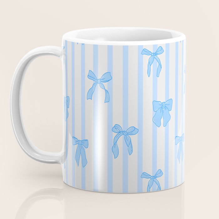 Elegant Blue Bows and Stripes Pattern Coffee Mug Gallery Image 3