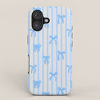 Elegant Blue Bows and Stripes Pattern iPhone Case Gallery Image 1
