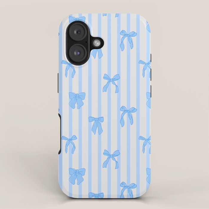 Elegant Blue Bows and Stripes Pattern iPhone Case Gallery Image 1