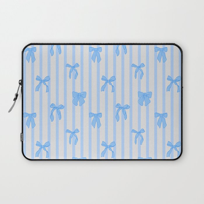 Elegant Blue Bows and Stripes Pattern Laptop Sleeve Gallery Image 1