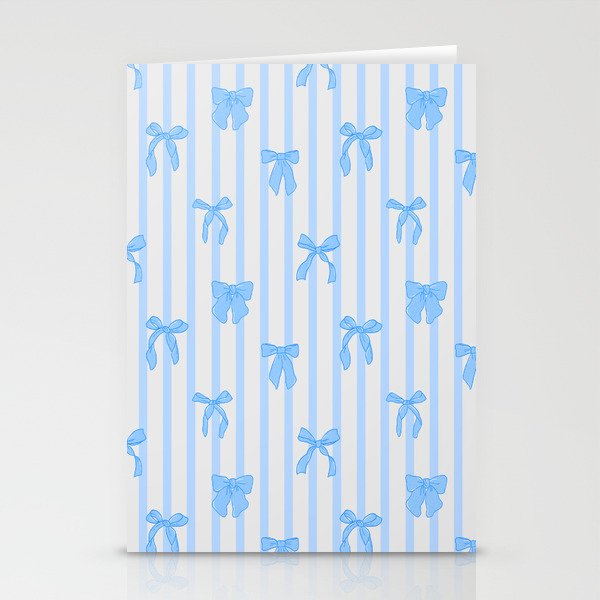 Elegant Blue Bows and Stripes Pattern Stationery Card Gallery Image 1