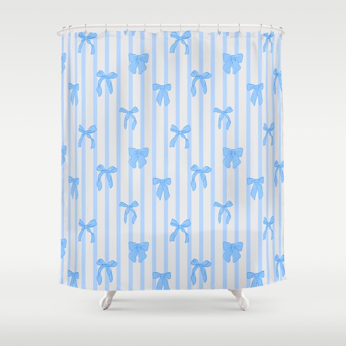 Elegant Blue Bows and Stripes Pattern Shower Curtain Gallery Image 1