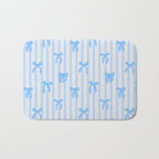 Elegant Blue Bows and Stripes Pattern Bath Mat Gallery Image 1