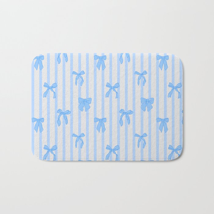 Elegant Blue Bows and Stripes Pattern Bath Mat Gallery Image 1