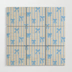 Elegant Blue Bows and Stripes Pattern Wood Wall Art Gallery Image 1