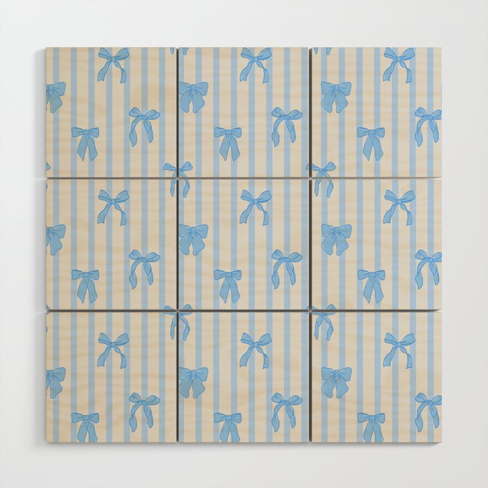 Elegant Blue Bows and Stripes Pattern Wood Wall Art Gallery Image 1