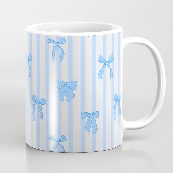 Elegant Blue Bows and Stripes Pattern Coffee Mug Gallery Image 1