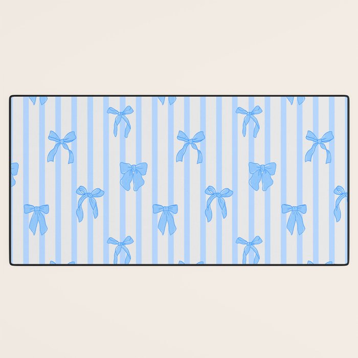 Elegant Blue Bows and Stripes Pattern Desk Mat Gallery Image 3