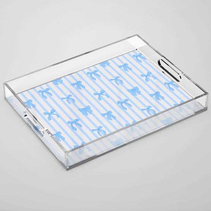 Elegant Blue Bows and Stripes Pattern Acrylic Tray Gallery Image 1