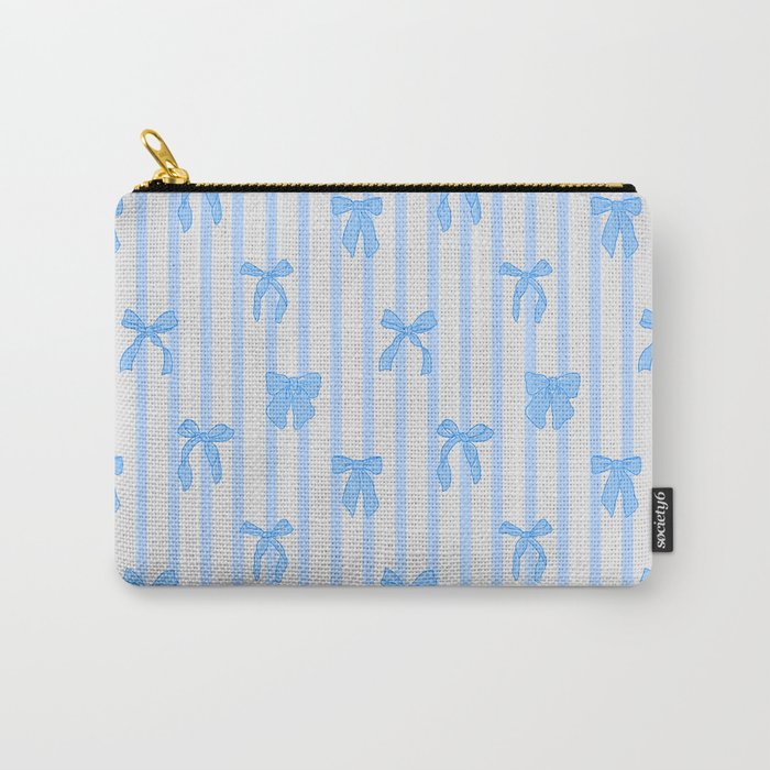 Elegant Blue Bows and Stripes Pattern Carry All Pouch Gallery Image 1