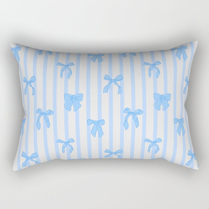 Elegant Blue Bows and Stripes Pattern Rectangular Pillow Gallery Image 1