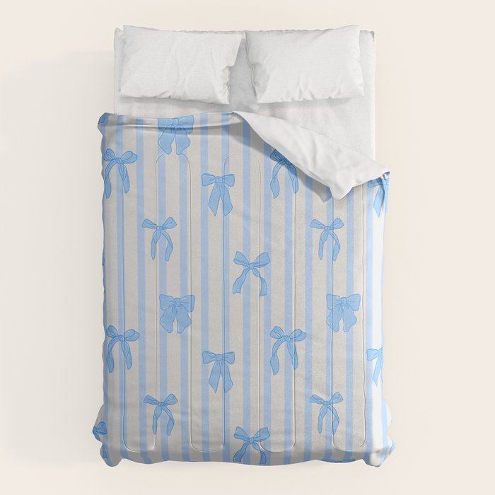 Elegant Blue Bows and Stripes Pattern Comforter Gallery Image 6
