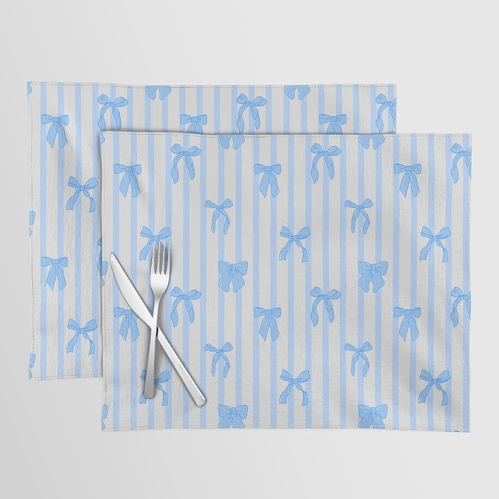 Elegant Blue Bows and Stripes Pattern Placemat Gallery Image 1