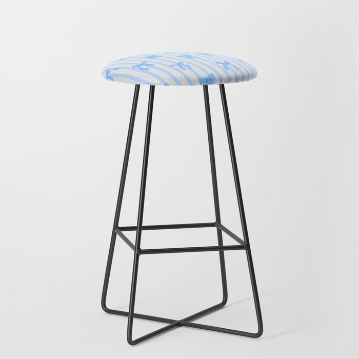 Elegant Blue Bows and Stripes Pattern Stool Gallery Image 1