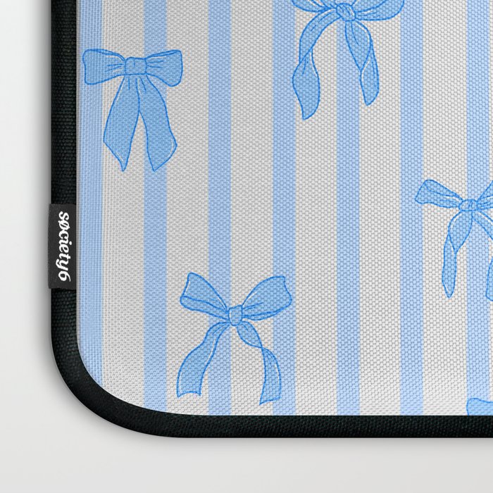 Elegant Blue Bows and Stripes Pattern Laptop Sleeve Gallery Image 3