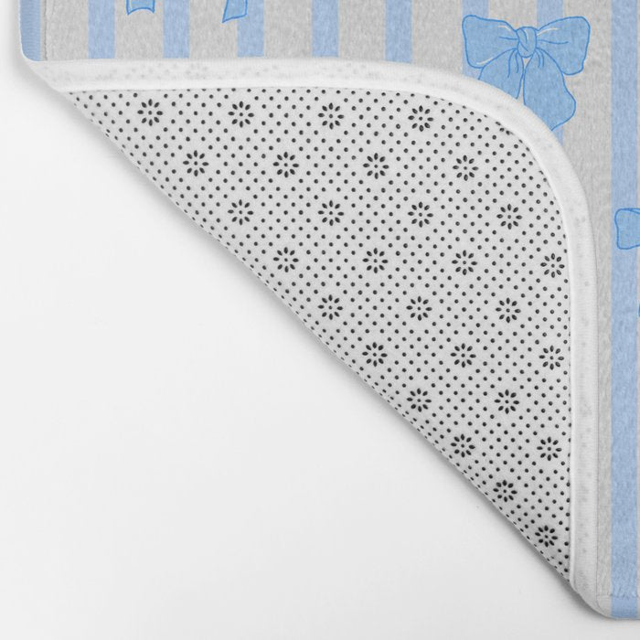 Elegant Blue Bows and Stripes Pattern Bath Mat Gallery Image 2