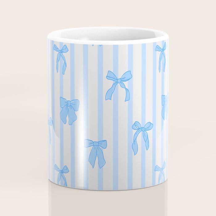 Elegant Blue Bows and Stripes Pattern Coffee Mug Gallery Image 4