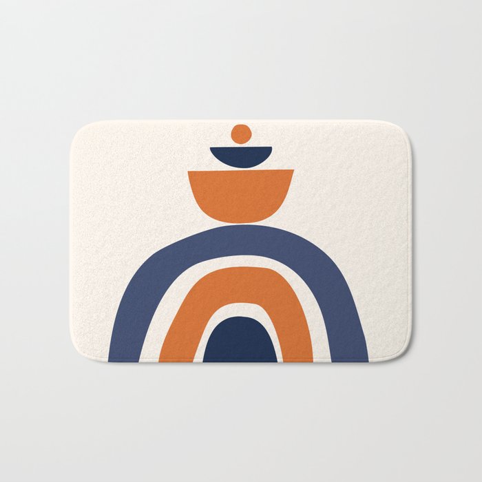 Abstract Shapes 14 in Orange and Navy Blue (Rainbow and Moon Phases Abstraction) Bath Mat Gallery Image 1