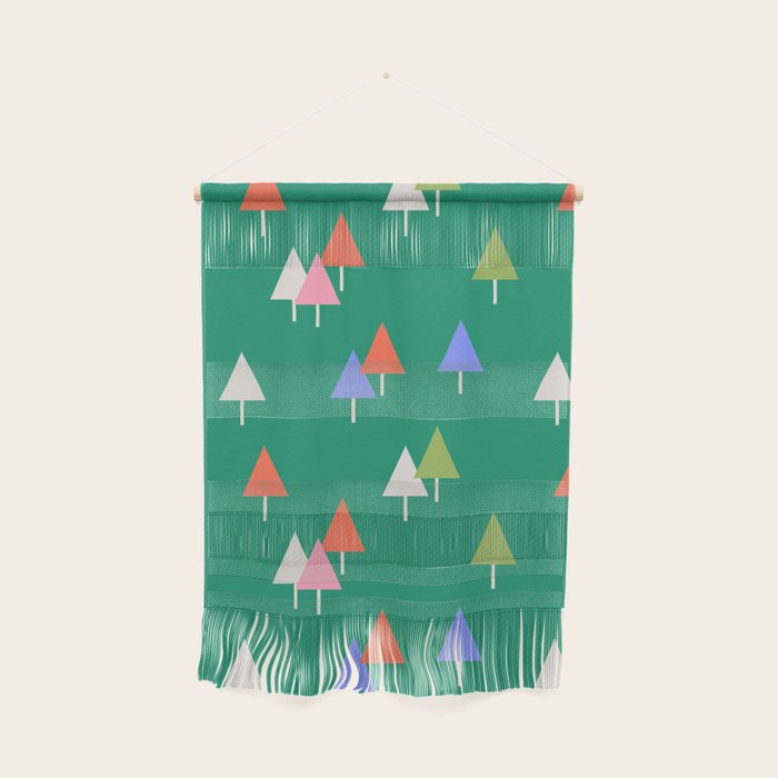 Minimalist Festive Trees on Green - Modern Holiday Pattern Wall Hanging Gallery Image 1